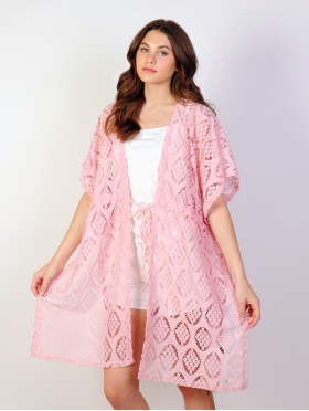 Lace Kimono with Embroidered Pattern and Tie